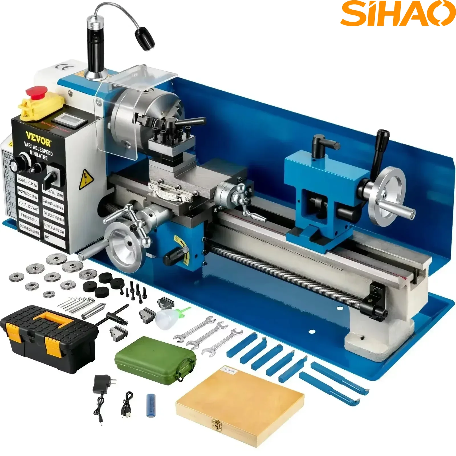Mini Metal Lathe 7X14 - SIHAOミニ金属旋盤 7x14インチ、可変速度0-2500RPM、4インチ3爪チャック（角型/丸型）鋼鉄・アルミ用、DIY模型製作、精密卓上旋盤、家庭用ワークショップホビー、金属部品の旋削・穴あけ用デスクトップミニ金属旋盤