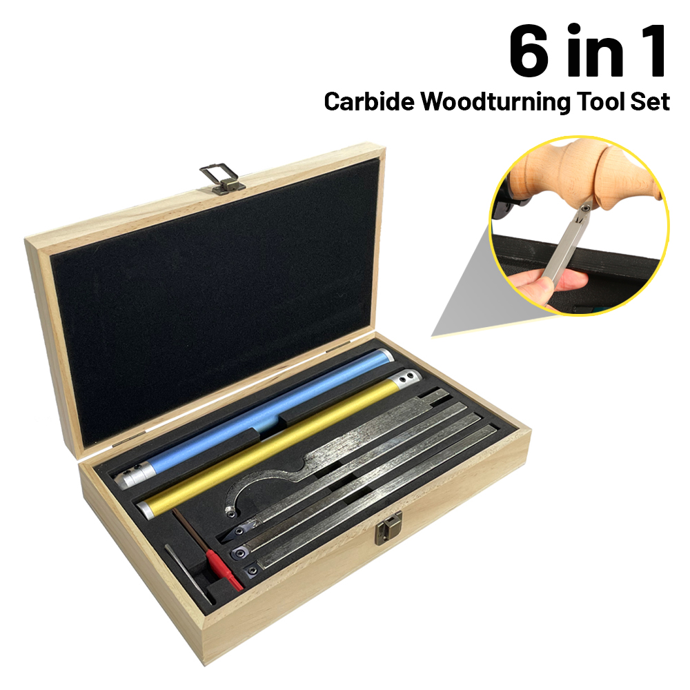 Woodturning Tools Set Hss - 6 in1 超硬ウッドターニングツールセットウッドターニングチゼルキット、切削インサートとボックス付き旋盤用木工ツールアクセサリー