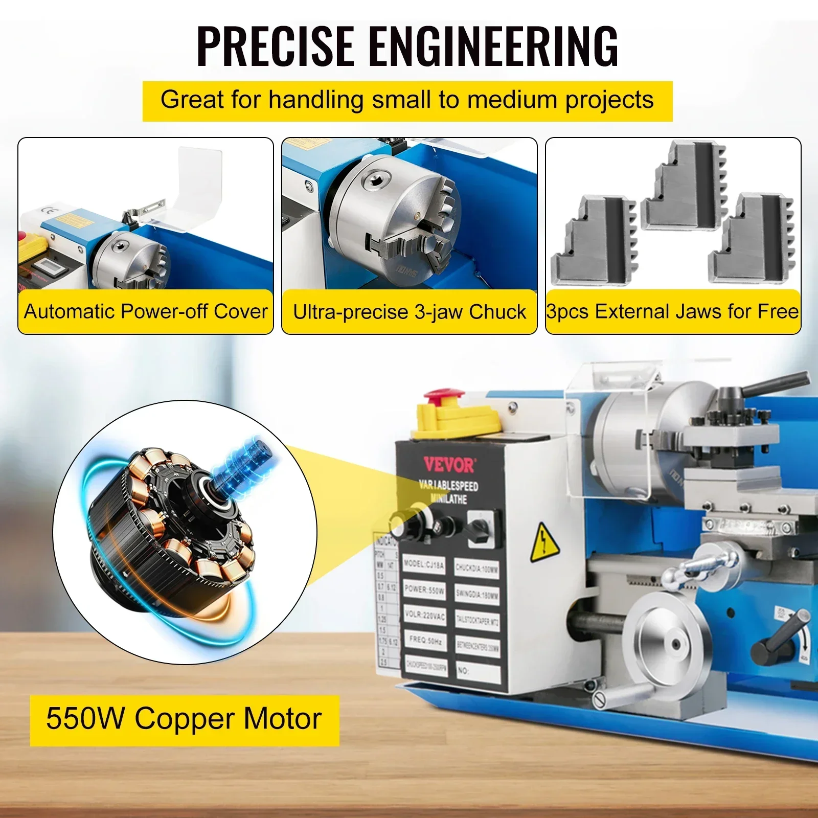 SIHAO ミニ金属旋盤 550W 可変速度 2250RPM - Mini Metal Lathe 7X14 のレビューと価格