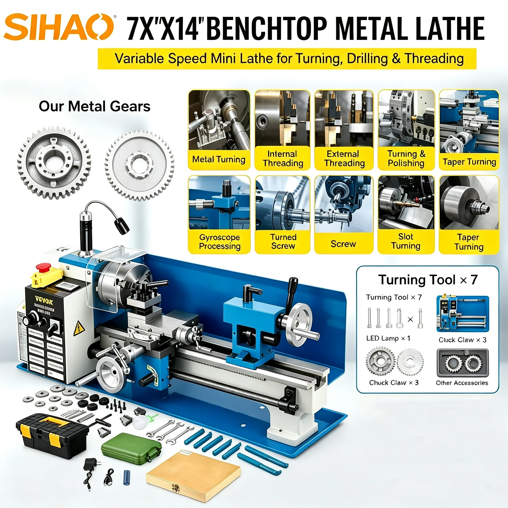 7x14インチの小型金属旋盤、550W、可変速度2250RP - Mini Metal Lathe 7X14 のレビューと価格